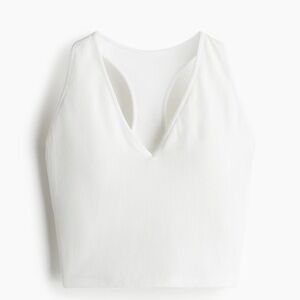 NWT H&M Move White Ribbed Sports Bra S – Seamless, V-Neck, Tennis-Ready